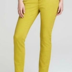 Eileen Fisher Mustard Green straight leg jean, Sz 8; super fun yellow/green